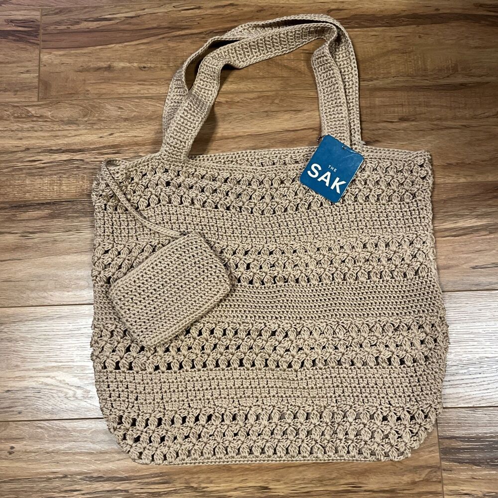THE SAK  Casual Classics Natural With Silver Tones Hand-crocheted NWT Tan Purse